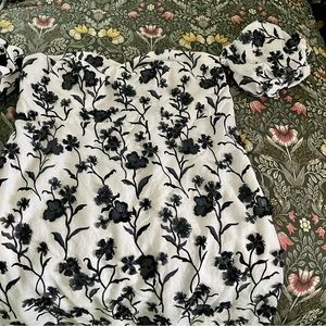 Anthropologie White and Black Floral Off the Shoulder Dress